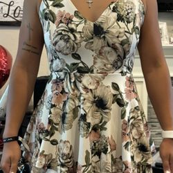 Floral Print Lace Open Back Dress