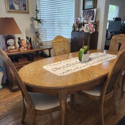 Antique Wood Dining Table Set 