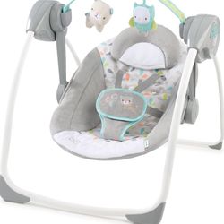 Like New Ingenuity Ingenuity Comfort 2 Go Compact Portable 6-Speed Cushioned Baby Swing with Music, Folds Easy, 0-9 Months 6-20 lbs (Fanciful Forest)