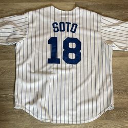 Vintage MLB CHICAGO CUBS Soto #18 Majestic Jersey Made in USA XL White & Blue Stripe