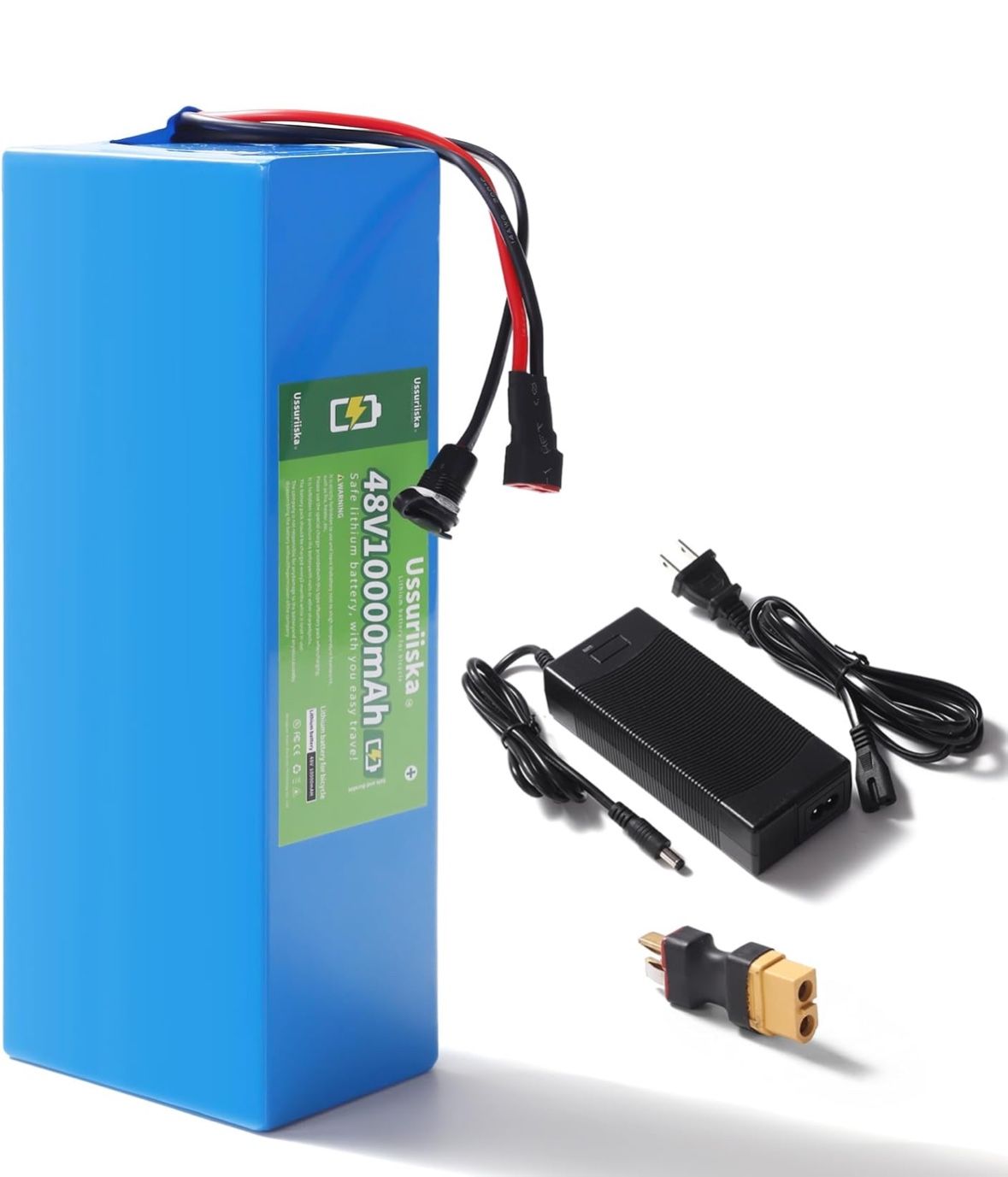 48V Lithium Battery Ebike Dirt Bike Battery W/ 2A Charger, T-Plug to XT60 Connector and 20A BMS for 25