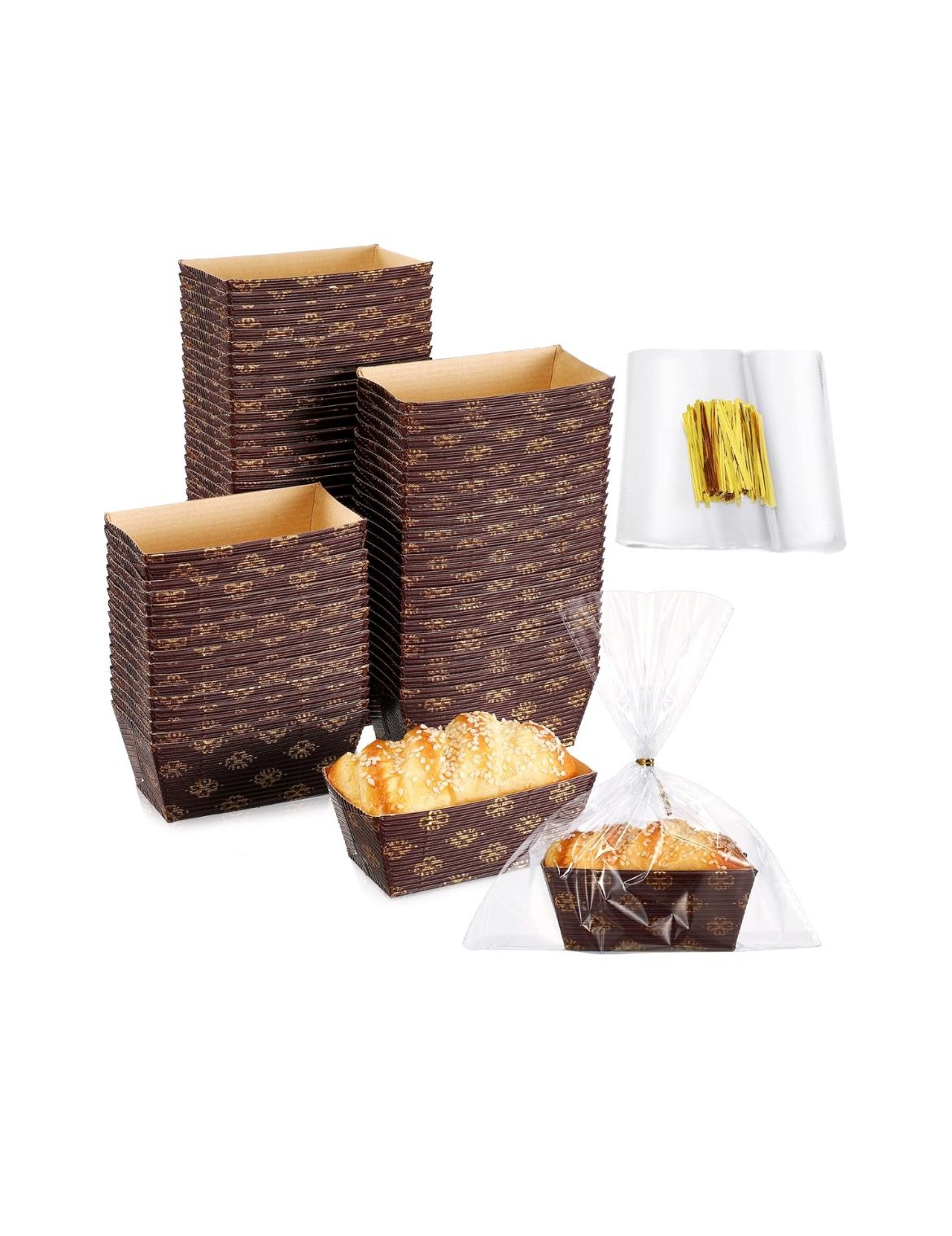 100 Pcs Mini Disposable Loaf Pan with Clear Bread Bags, 3.1”x1.5”x1.7” NEW!! NIB