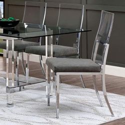 Set of 2 Dining Chairs Metal Frame Construction Minimalist Design Clear Acrylic Legs