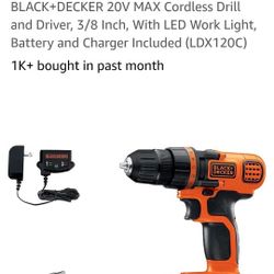 BLACK+DECKER 20V MAX Cordless Drill and Driver, 3/8 Inch, With LED Work Light, Battery and Charger Included (LDX120C

