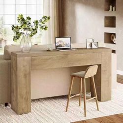 RY0361 63-Inch Wooden Foyer Table with with 2 Hidden Drawers, Farmhouse Console Table for Living Room, Hallway, Entrance, Easy Assembly