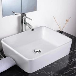 Aquaterior 19x16 Rectangular Porcelain Sink Bathroom Vanity Sink w/ Drain Fregadero - Remodeling Needs - Back to School Sale