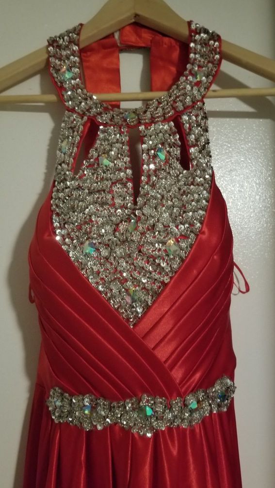 Long Formal Evening Prom Dress Open Back Red Size 12