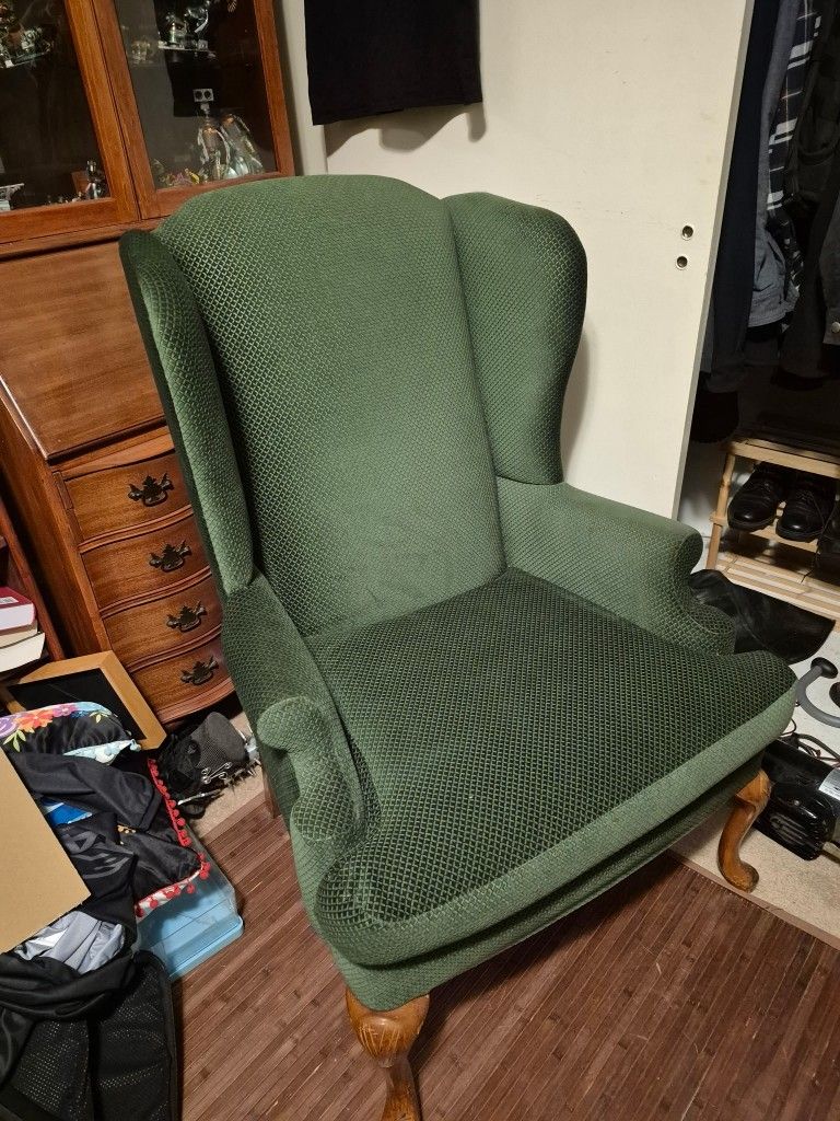Two Green Wingback Chairs Large No Stains Or Rips