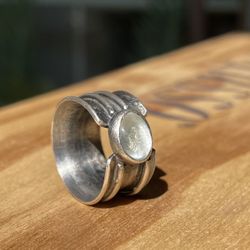 Brand New 100% Handmade Adjustable Silver Ring With Aquamarine Stone