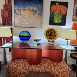 One Of A Kind Postmodern Italian Artisan Wet Look Bubble Glass Top