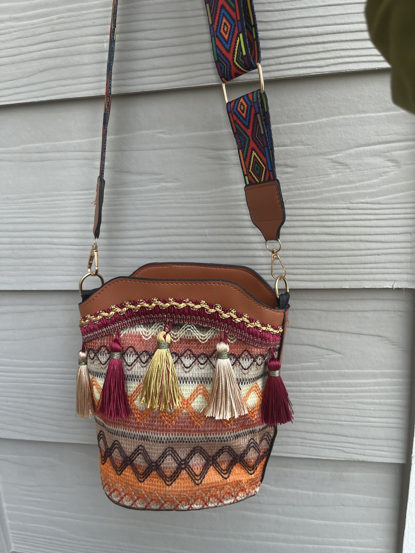 Women Vintage Small Bucket Tassels Shoulder Bag Purse Crossbody Bag