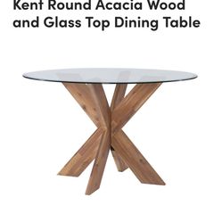 $125 World Market  Kent Round Acacia Wood and Glass Top Dining Table