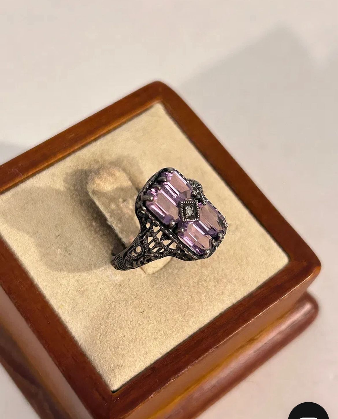Vintage Sterling Silver Amethyst filigree Ring