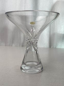 Vintage Bohemian Lead Clear Crystal Cut Pedestal Compote Bowl Flare Vase Czech Republic 6” Inch Tall (Rare Collectors Item!)