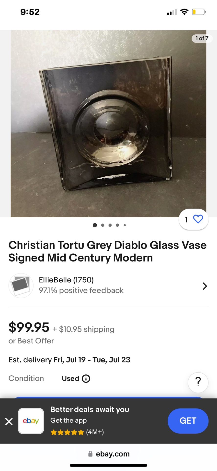 Christian Tortu Diabolo Glass Vase from France for Sale in Palm