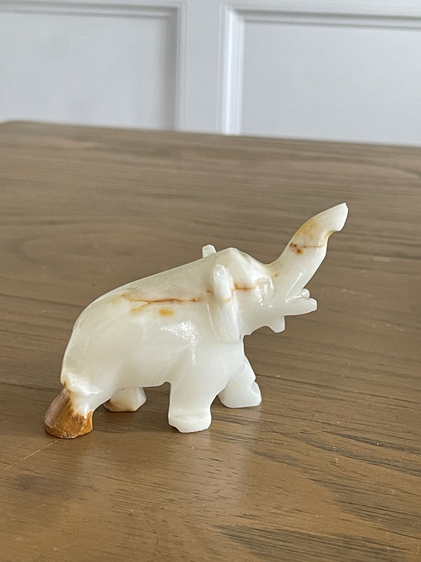 White Stone Marbled Carved Elephant Lucky Elephant