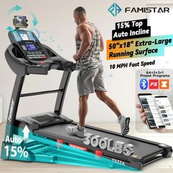 Famistar 4.5HP Folding Treadmill for Home with 15 Levels Auto Incline, 300LB Capacity