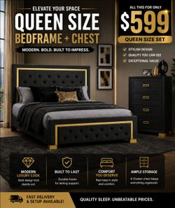 BIG SALE! BRAND NEW QUEEN SIZE BEDFRAME + CHEST