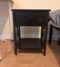 Black Nightstand with Drawer and Shelf