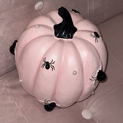 Pink Halloween Pumpkin With Pearls And  Spiders 