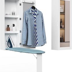 Wall Mounted Ironing Board with Storage Cabinet,Built in Ironing Board & Folding Support Leg, Wall-Mounted Mirrors for Home, Apartment & Small Spaces