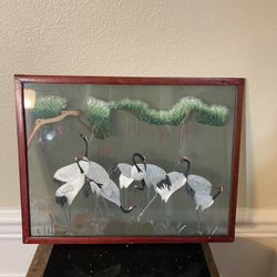 Vintage Chinese Double Sided  Cranes 11”x14”