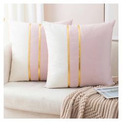 Beautiful pink/white w/gold leather velvet pillow covers. 18”X18”. Inserts not included.