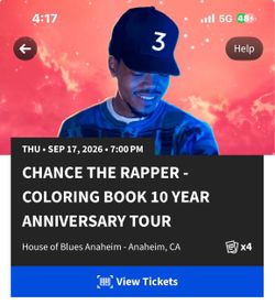 2 TIX CHANCE THE RAPPER  HOUSE OF BLUES ANAHEIM 9/17