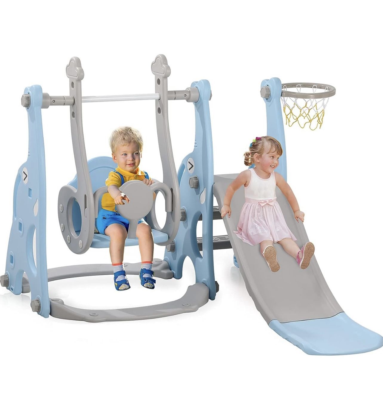 4-in-1 Kids Slide and Swing Set for Toddler Age 1-5, Extra Large Baby Indoor Outdoor Activity Playground with Basketball Hoop and Climber