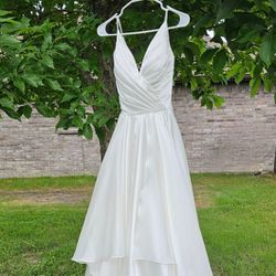 A-Line with V-Neck Sleeveless Sweep/Brush Train Ivory Wedding Dress