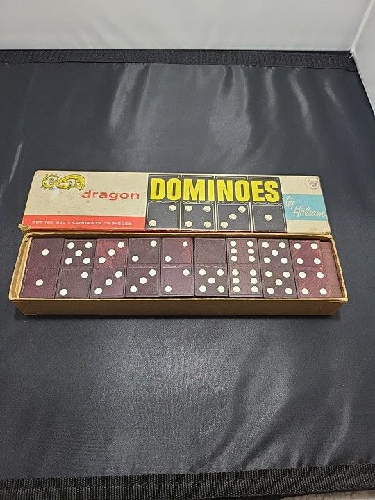 Dragon Dominoes by Halsam Vintage Double Six Set W/ Instructions 28 Piece (BS)