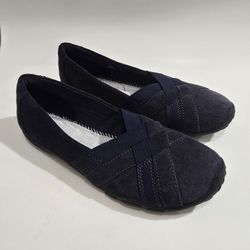 Clarks Shoes Womens 8W Blue Criss Cross Strap Suede Slip On Loafers Ladies
