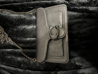 black coach Leather Chain Wallet Crossbody Bag