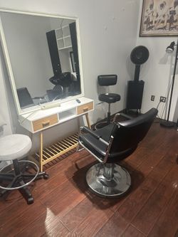 Salon Set Up Station Chair Dryer Mirror Shampoo Bowl And Shampoo Cabinet And Shampoo Unit