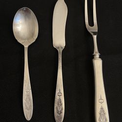3 Piece Carving Set: Fork & Knife&spoon Oneida Community BIRD OF PARADISE, 1923