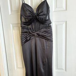 black formal dress with corset design