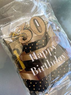 30th Happy Birthday Black and Gold Party Decorations