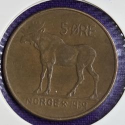 1959 Norway 5 Ore Coin
