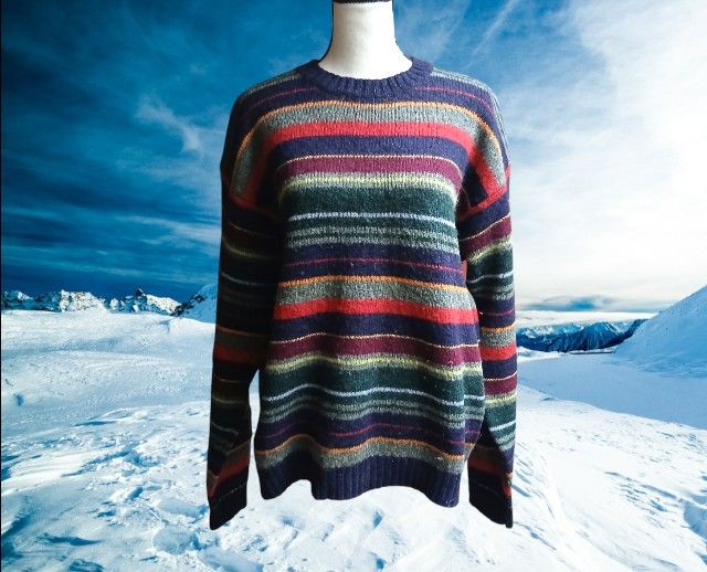 90s Vintage J.Crew Large Multicolored Striped Wool Crewneck Sweater 
