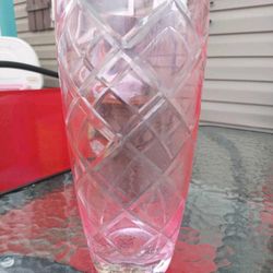 VINTAGE FTD PINK DIAMOND PATTERN GLASS VASE