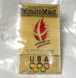 OFFICIAL 1992 Albertville Olympics Pin Minute Maid Sponsor Gold Enamel Lapel Hat