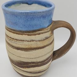 Blue Top Cream & Brown Ceramic Mug