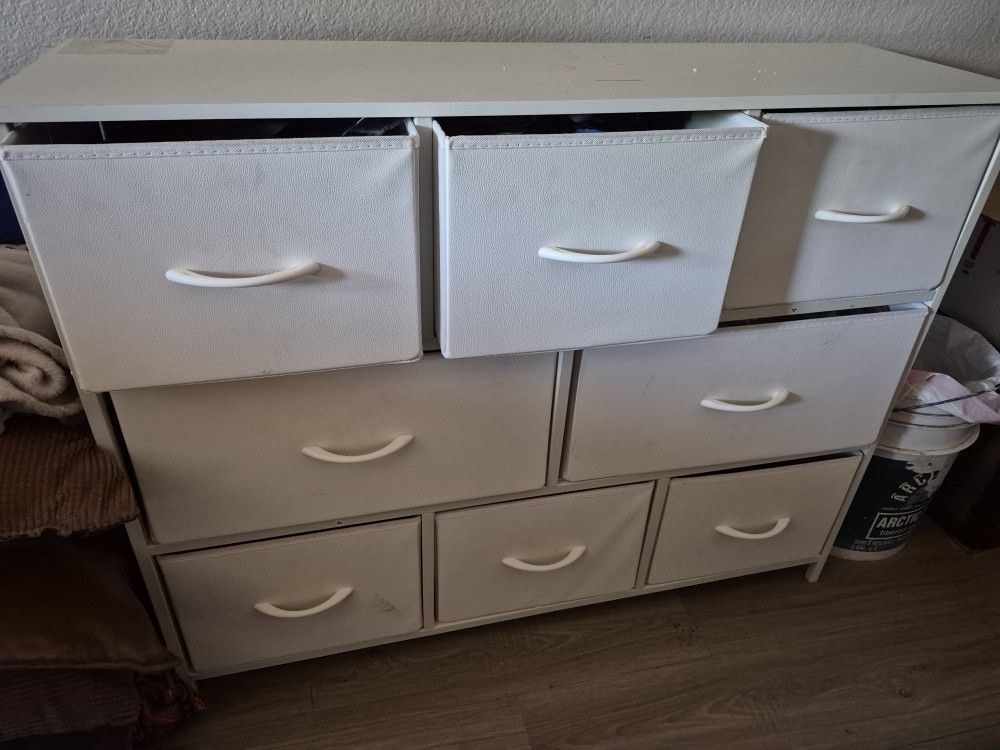 8 Drawer WLIVE 8 Drawer Dresser for Bedroom, Fabric White Dresser with Large Storage Drawer Unit for Entryway, Chest of Drawers for Living Room