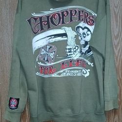 Vintage West Coast Chopper "Chopper For Life" Full Zip-Up Hoodie Olive Green Size XL Mens