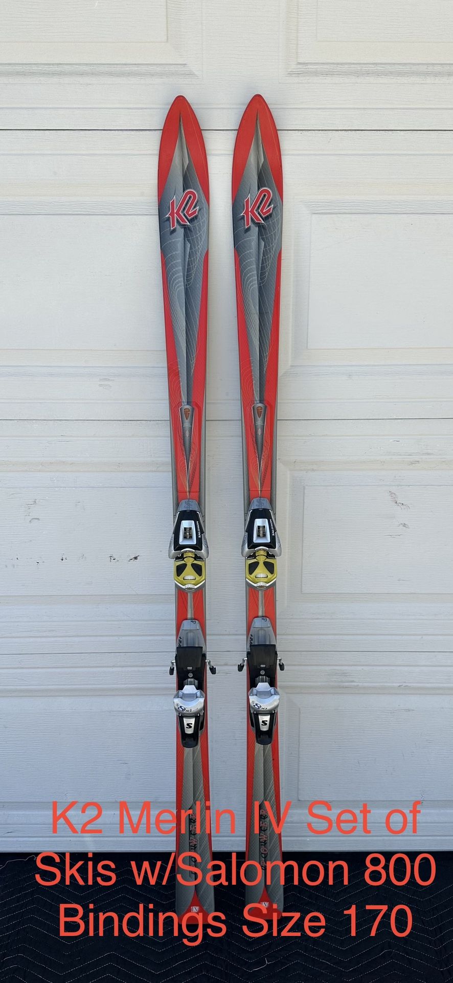 K2 Merlin IV Set of Skis w/Salomon 800 Bindings Size 170