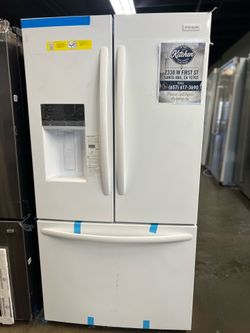 NEW OPEN BOX FRIGIDAIRE GLOSS WHITE FRENCH STYLE REFRIGERATOR