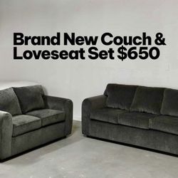 Brand New Couch & Loveseat Set   Modern and comfortable design — perfect for your living room! ✅ Brand new condition ✅ Soft gray upholstery ✅ Includes