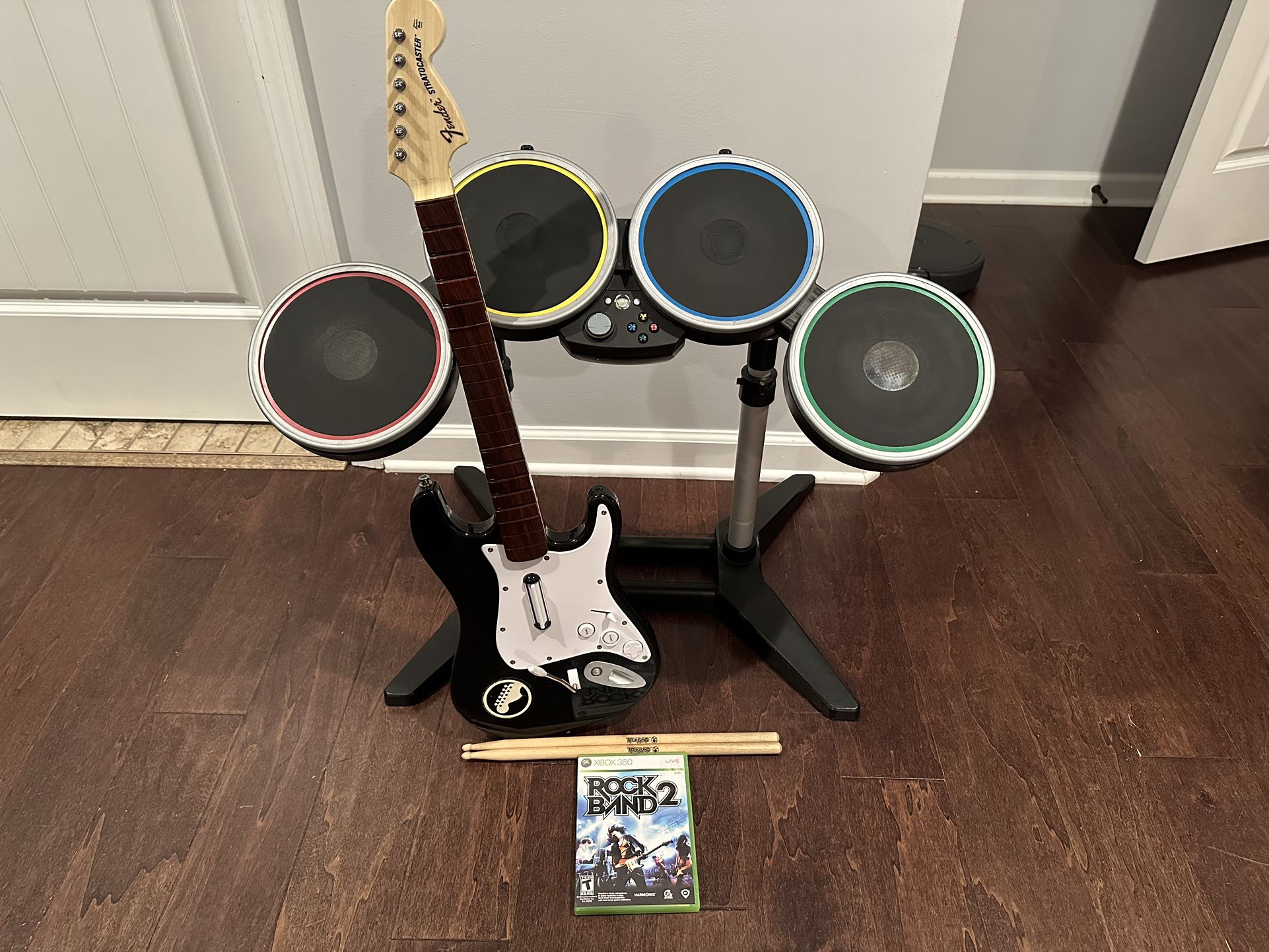 Xbox 360 Rock Band 2 W/ Guitar And Drums