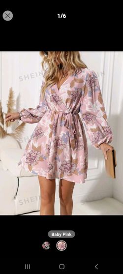 Clasi Floral Print Lantern Sleeve Belted Dress