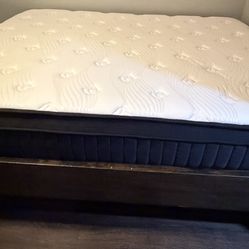 Like New Queen Mattress with Frame and boards